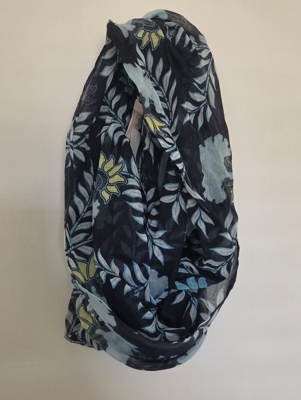 ANN TAYLOR LOFT FLORAL SEMI-SHEER INFINITY SCARF NAVY/PALE BLUE/LIME NWT